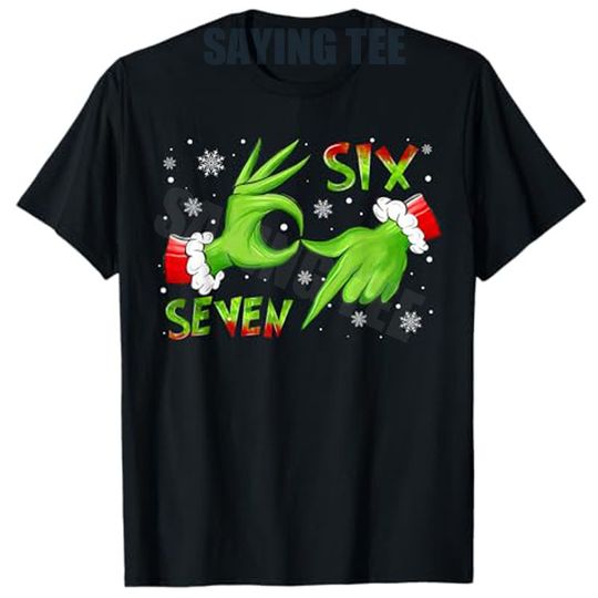 Discover 6 7 Six Seven Hand Gen Z Alpha Meme Slang Xmas Christmas T-Shirt Y2k Elf Hands Graphic Outfit Novelty Gift Humor Saying Tee Tops