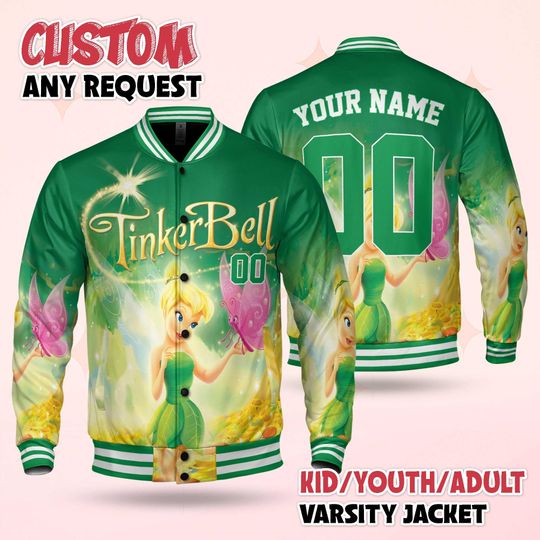 Discover Personalized Tinker Bell Varsity Jacket, Disney Peter Pan Baseball Jacket, Disney Peter Pan Kids Youth Adult Varsity Jacket