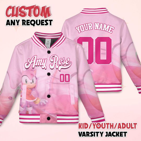 Discover Personalized Amy Rose Varsity Jacket, Sonic the Hedgehog Baseball Jacket, Amy Rose Kids Youth Adult Varsity Jacket