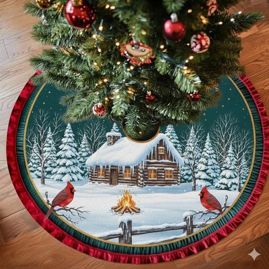 Discover Cardinal Bird Christmas Tree Skirt, Christmas Decor, Holiday Tree Skirt, Classic Family Christmas Decoration, Gift Ideas Christmas Skirt