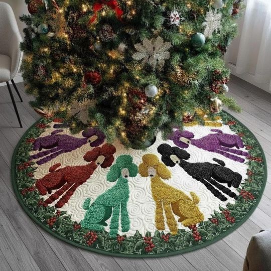 Discover Funnky Poodle Christmas Tree Skirt, Christmas Home Decor, House Warming Gift, Family Christmas Decor, Poodle Xmas Tree Skirt, Xmas Decor