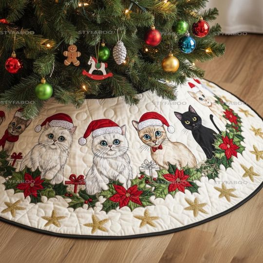 Discover Cat Christmas Tree Skirt, Cat Lover's Christmas Decor, Classic Family Christmas Decoration, Holiday Tree Skirt, Gift Idea Christmas Skirt