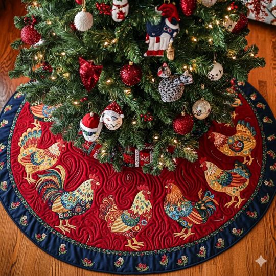 Discover Chicken Christmas Tree Skirt, Chicken Lover's Xmas Decor, Holiday Tree Skirt, Classic Family Christmas Decoration, Gift Idea Christmas Skirt