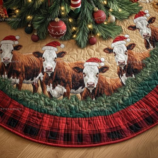 Discover Cow Christmas Tree Skirt, Cow Lover's Christmas Decor, Holiday Tree Skirt, Classic Family Christmas Decoration, Gift Idea Christmas Skirt