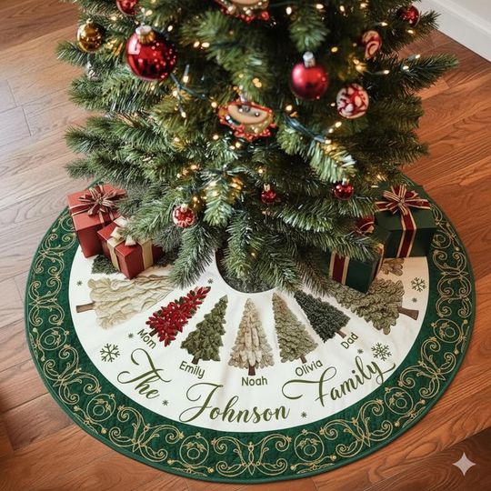 Discover Personalized Christmas Tree Skirt, Custom Family Name Christmas Tree Skirt, Christmas Gift For Family, Holiday Decor, Keepsake Xmas Gift
