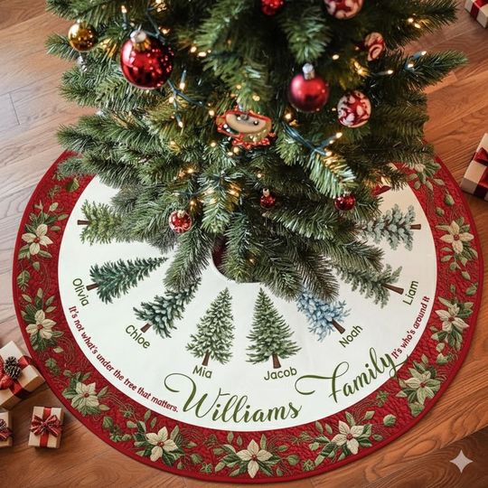 Discover Personalized Christmas Tree Skirt, Custom Family Name Christmas Tree Skirt, Christmas Gift For Family, Holiday Decor, Keepsake Xmas Gift