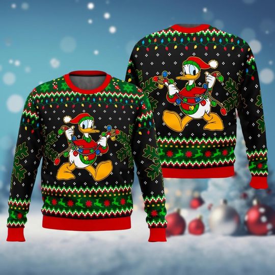 Discover Donald Duck Ugly Sweater, Disney Xmas Sweater, Mickey and Friends Holiday Sweatshirt, Christmas Gift for Women Men Kids