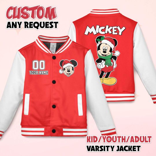 Discover Personalized Mickey Mouse Varsity Jacket, Custom Mickey and Friends Baseball Jacket, Kids Youth Adult Varsity Jacket