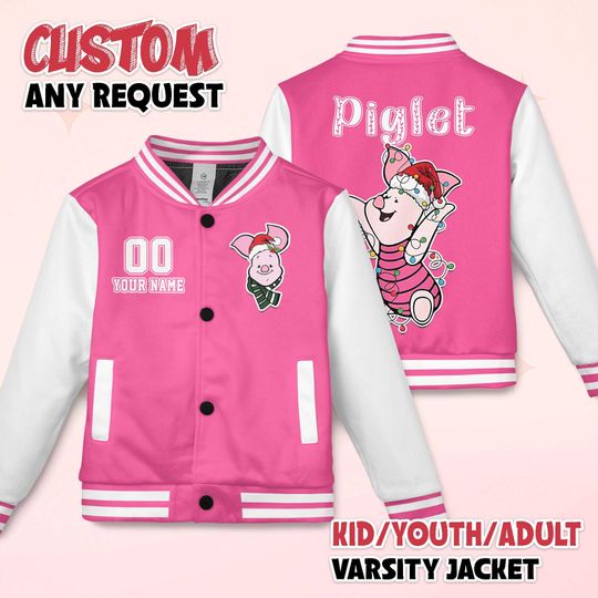 Discover Personalized Piglet Varsity Jacket, Custom Disney Winnie the Pooh Baseball Jacket, Kids Youth Adult Varsity Jacket