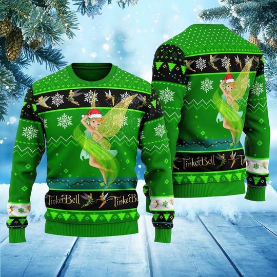 Tinker Bell Christmas Sweater, Ugly Holiday Sweater, Fairy Tale Xmas Sweater, Fairy Princess Winter Sweater