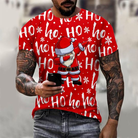 Discover Funny 3D Santa Claus Print T Shirt For Men New Year Party Christmas T Shirt Casual O-neck Loose Short Sleeve Tops X'mas Clothing