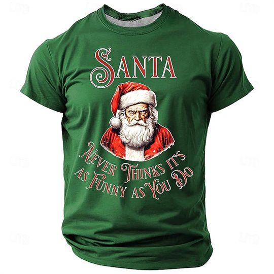 Discover Men's 3D Letter Print T-Shirt Hot-selling Christmas Party Holiday Short-Sleeve Men's Wear Fashionable 2026 Santa Claus Costume