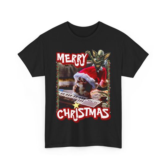 Gremlins Merry Christmas Graphic T-Shirt - Unisex Black Retro Tee - Must-Have for Cult Movie Fans & Festive Humor Enthusiasts