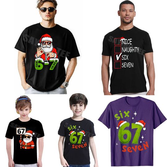 Discover 67 Meme Six Seven Santa Funny Novelty Christmas Costume Y2k Elf Ulgy Xmas Pajama T-Shirt Nice Naughty 67 Brainrot Saying Tee Top