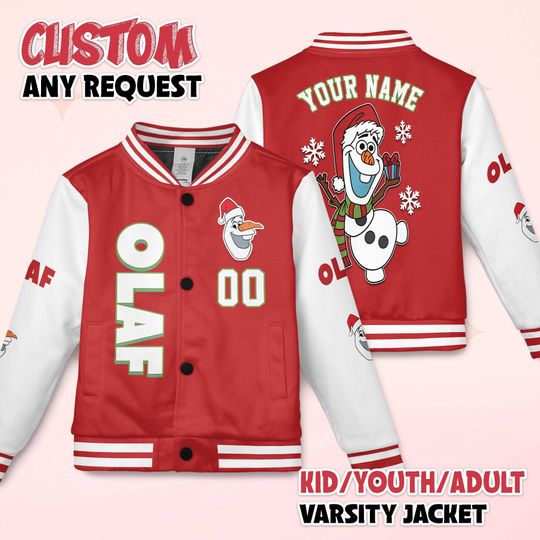 Discover Custom Olaf Christmas Varsity Jacket, Personalized Baseball Jacket, Kids Youth Adult Varsity Jacket