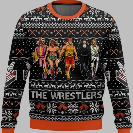 Macho Man Hulk Hogan Bret Hart Warrior Wrestling Entertainment Ugly Christmas Sweater