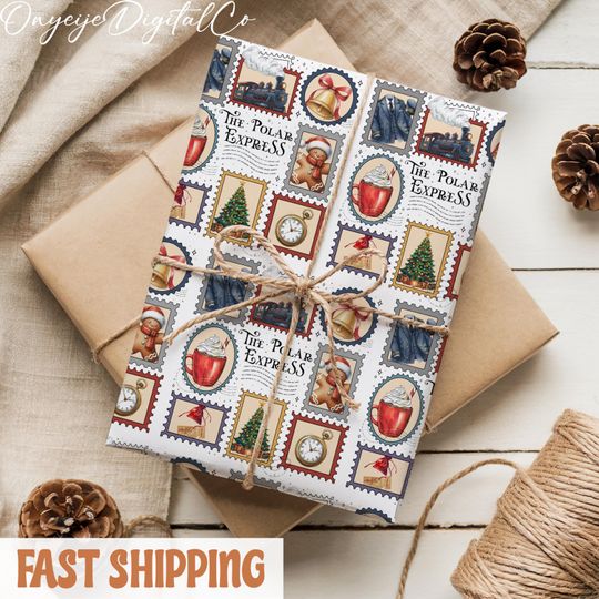 Discover Christmas Polar Express Wrapping Paper,  Believe Train Gift Wrap, Xmas Presents Packaging, Festive Holiday Paper