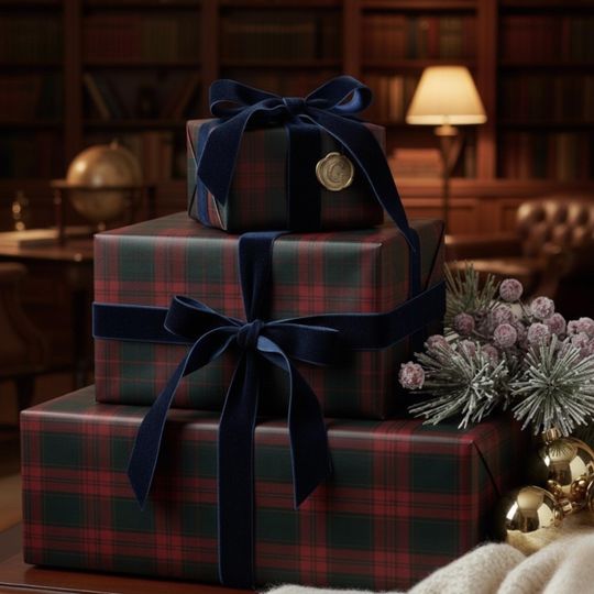 Discover Plaid Navy & Red Christmas Wrapping Paper, Tartan Heritage Gift Wrap