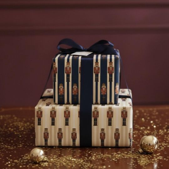 Nutcracker Christmas Wrapping Paper, Minimal Cream Luxury Gift Wrap, Heritage Christmas Decor
