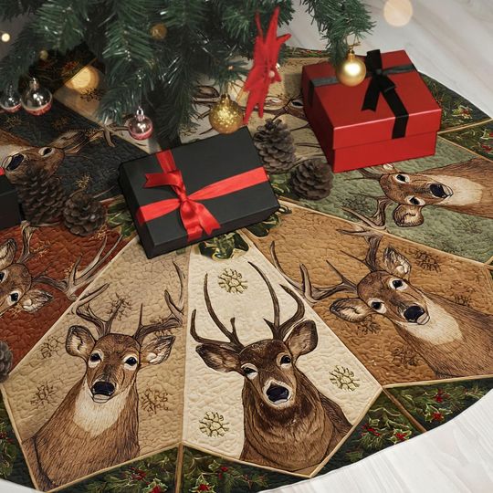 Discover Deer Christmas Tree Skirt, Hunting Cabin Christmas Tree Cover, House Warming Gift, Christmas Tree Decor, Christmas Decor For Hunter