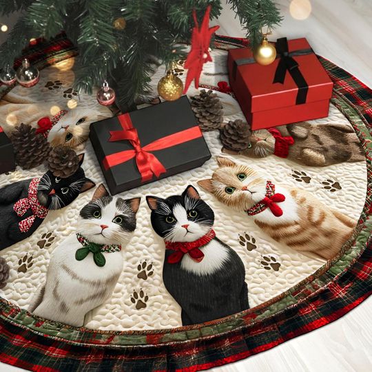 Discover Christmas Tree Skirt Cats, Quilted Cat Lover Tree Skirt, Pet Holiday Decor Gift for Cat Mom, Cat Lovers Gift Xmas Decor