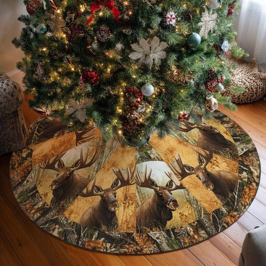 Discover Moose Hunting Christmas Tree Skirt, Deer Hunting Christmas Tree Cover, House Warming Gift, Christmas Tree Decor, Christmas Decor For Hunter