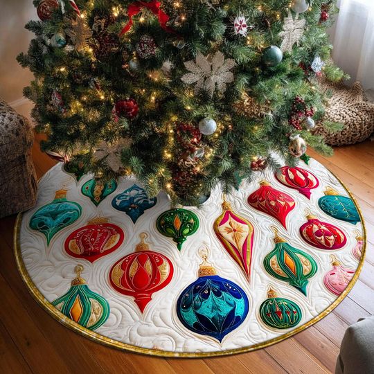 Discover Colorful Ornament Christmas Tree Skirt, Christmas Tree Cover, House Warming Gift, Christmas Tree Home Decor, Christmas Decor, Xmas Decor