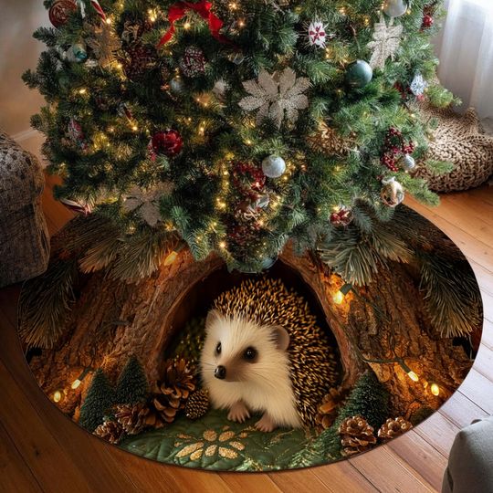 Discover Hedgehog Christmas Tree Skirt, Hedgehog Christmas Tree Cover, House Warming Gift, Christmas Tree Home Decor, Xmas Decor, Hedgehog Lover Gift