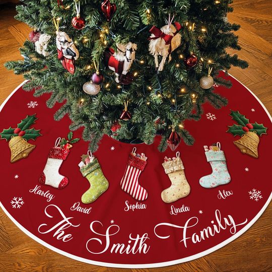 Discover Personalized Christmas Tree Skirt, Custom Name Family Christmas Tree Skirts, House Warming Gift, Christmas Home Decor, Christmas Decorations