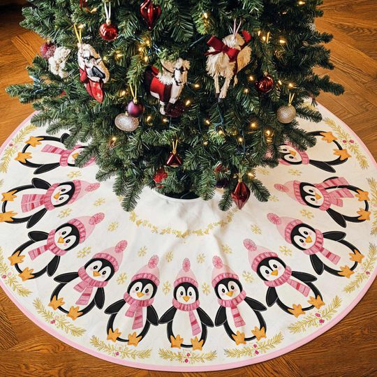 Discover Penguin Christmas Tree Skirt, Pink Penguin Christmas Tree Cover, House Warming Gift, Christmas Tree Home Decor, Christmas Decorations