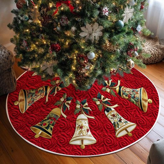Discover Bells Christmas Tree Skirt, Bells Christmas Tree Cover, House Warming Gift, Christmas Tree Home Decor, Bells Christmas Decorations