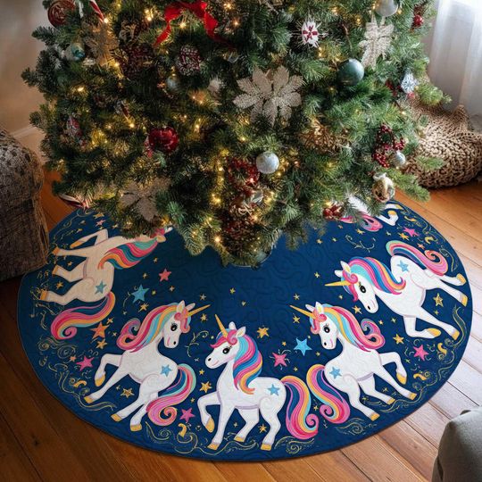 Discover Joyful Unicorn Christmas Tree Skirt, Unicorn Christmas Tree Cover, House Warming Gift, Christmas Tree Home Decor, Christmas Decorations