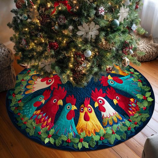 Discover Farmhouse Chicken Christmas Tree Skirt, Chicken Christmas Tree Cover, Country Holiday Decor Gift, Christmas Gift for Chicken Lovers