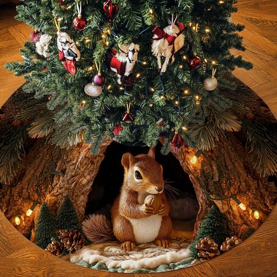 Discover Squirrel Christmas Tree Skirt, Squirrel Christmas Tree Cover, House Warming Gift, Christmas Tree Home Decor, Xmas Decor, Squirrel Lover Gift
