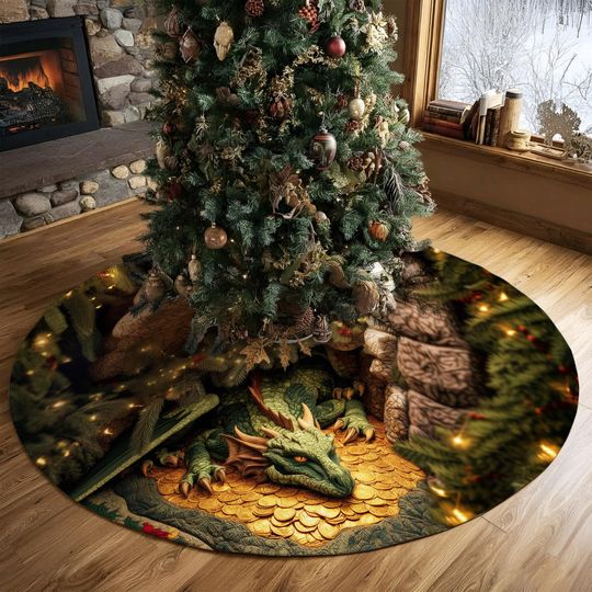 Discover Dragon And Coin Christmas Tree Skirt, Dragon Christmas Tree Cover, House Warming Gift, Christmas Tree Home Decor, Dragon Lover Home Decor