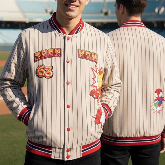 Funny Iron Man and Spider Man Baseball Jacket, Marvel Superhero Varsity Jacket, The Avengers Bomber Jacket, Marvel Outfit, MCU Fan Gift