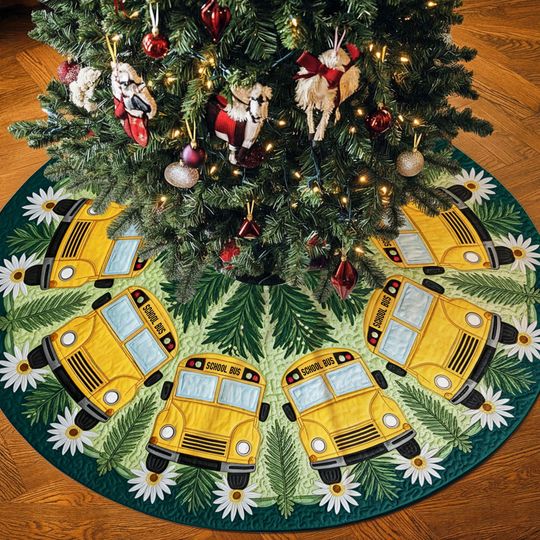 Discover School Bus Christmas Tree Skirt, Bus Driver Christmas Tree Cover, House Warming Gift, Christmas Tree Home Decor, Christmas Decor, Xmas Decor