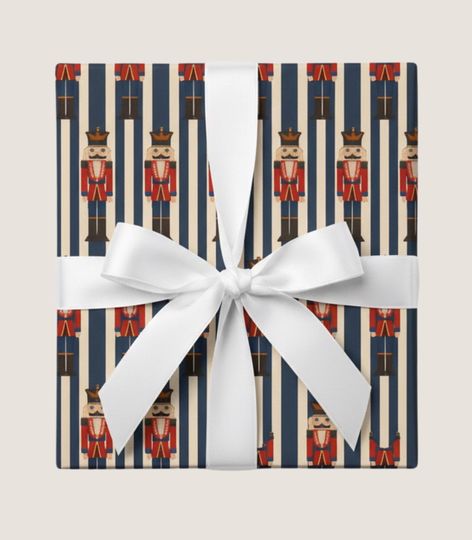 Discover Vintage Nutcracker Christmas Gift Wrapping Paper, Striped Festive Packaging, Heritage Christmas
