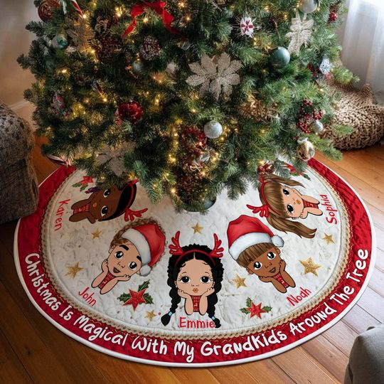 Discover Personalized Christmas Tree Skirt For Grandma, Grandpa, Grandparents From Grandkids, Custom Name Kids Christmas Tree Skirts, Christmas Decor
