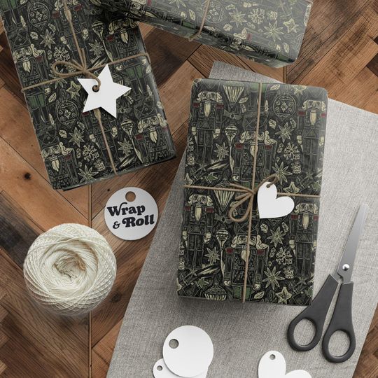 Gothic Nutcracker Wrapping Paper | Dark Christmas Gift Wrap | Spooky Holiday Paper | All Occasion Horror