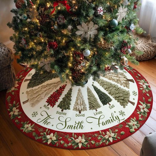 Discover Personalized Christmas Tree Skirt, Custom Name Family Christmas Tree Skirts, House Warming Gift, Christmas Home Decor, Christmas Decorations