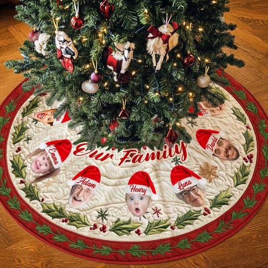 Discover Personalized Christmas Tree Skirt, Custom Face Photo & Name Family Christmas Tree Skirts, House Warming Gift, Christmas Home Decorations