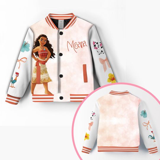 Discover Disney Moana Princess Coquette Bow Kid Varsity Jacket, WDW Disneyland Princess Girl Trip Varsity Jacket, Princess Birthday Girl Sweatshirt