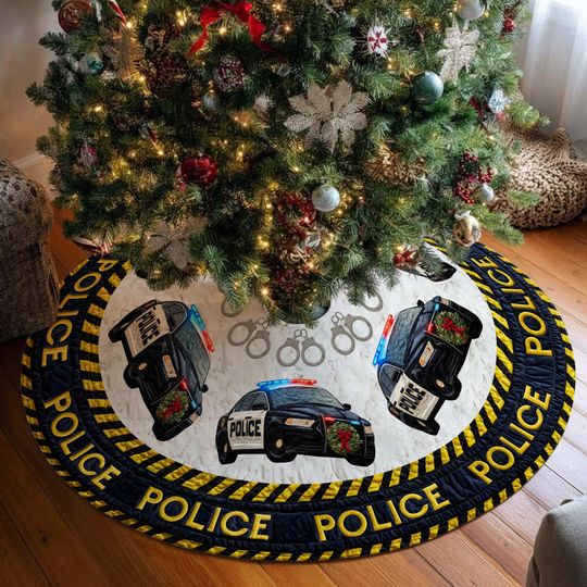 Police Christmas Tree Skirt, Police Christmas Tree Cover, House Warming Gift, Christmas Tree Home Decor, Holiday Decor for Law Enforcement