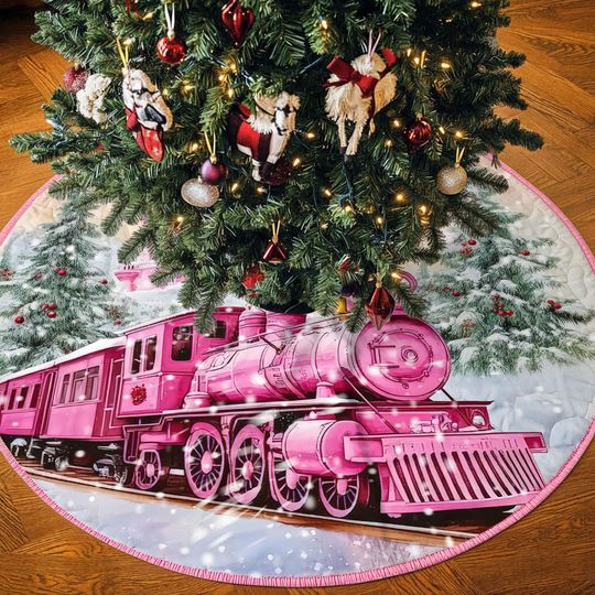 Discover Train Christmas Tree Skirt, Vintage Train Christmas Tree Cover, House Warming Gift, Christmas Tree Home Decor, Christmas Decor, Xmas Decor