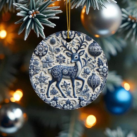 Discover Deer, Delft Blue Ceramic, xmas Ornaments, Holiday Decor, Tree Decor, Deer decor, Delft Blue, Ceramic ornament, Reindeer, xmas ornament, blue