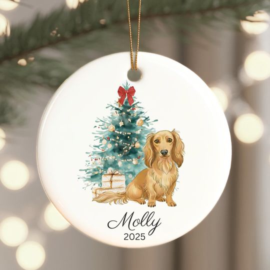 Discover Personalized Long Haired Dachshund Christmas Ornament: Custom Longhaired Dachshund Keepsake 2025 Gift for Doxie Lovers, Holiday Xmas Decor