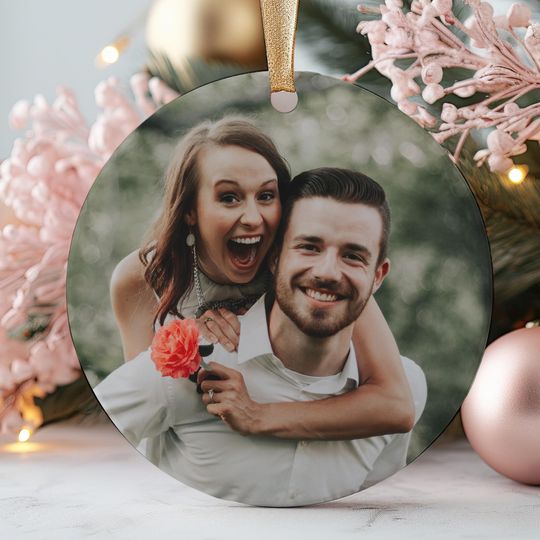 Discover Photo Christmas Ornament, Personalized Picture Keepsake, Ceramic, Add Name and Year, Family, Couple, Pet