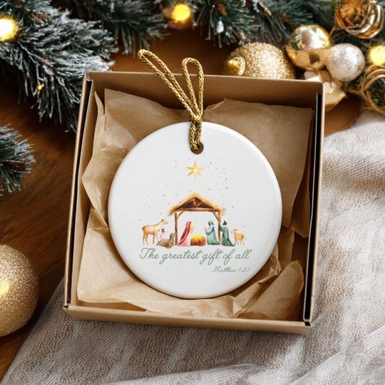 Discover Nativity Christmas Ornament, Greatest Gift, Matthew 1:21, Ceramic Faith, Winter Decor, Christmas Gift