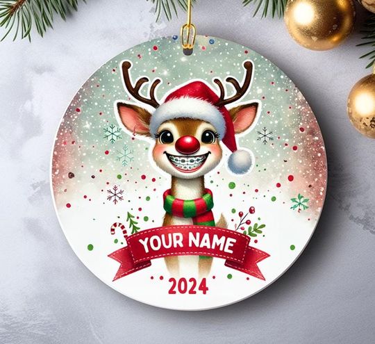 Discover Personalized Braces Gift Ceramic Ornament, Orthodontic Christmas Ornament,  Kids Xmas Tree Decor, Dental Hygiene Theme, Customized Holiday